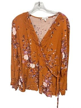 Maurices Women's XL Rust Orange Floral Boho blouse